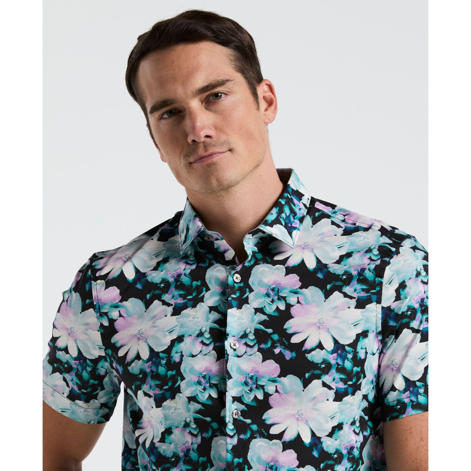 Camisa Hombre Manga Corta Estampada Negro 4KSW7005-2