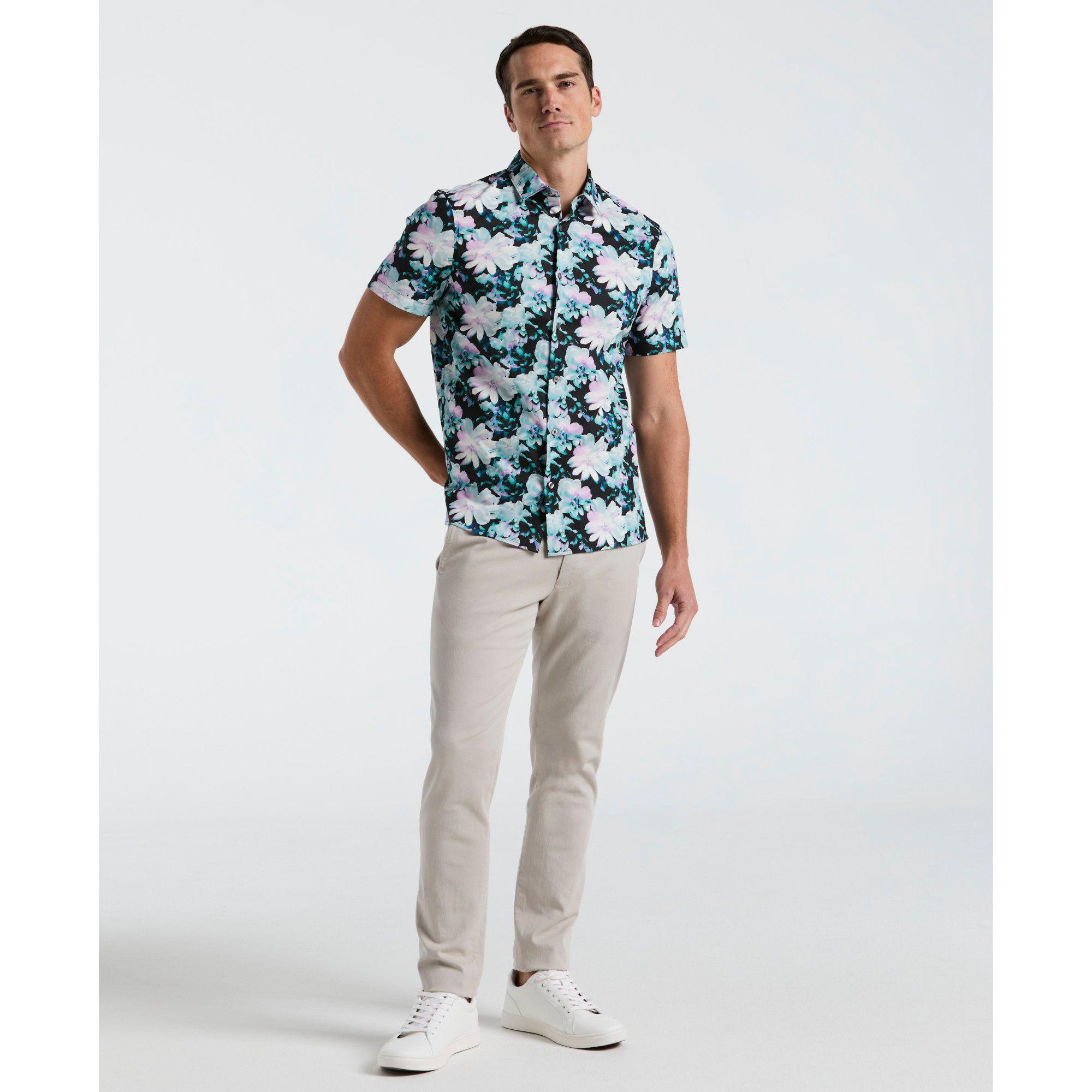 Camisa Hombre Manga Corta Estampada Negro 4KSW7005-3