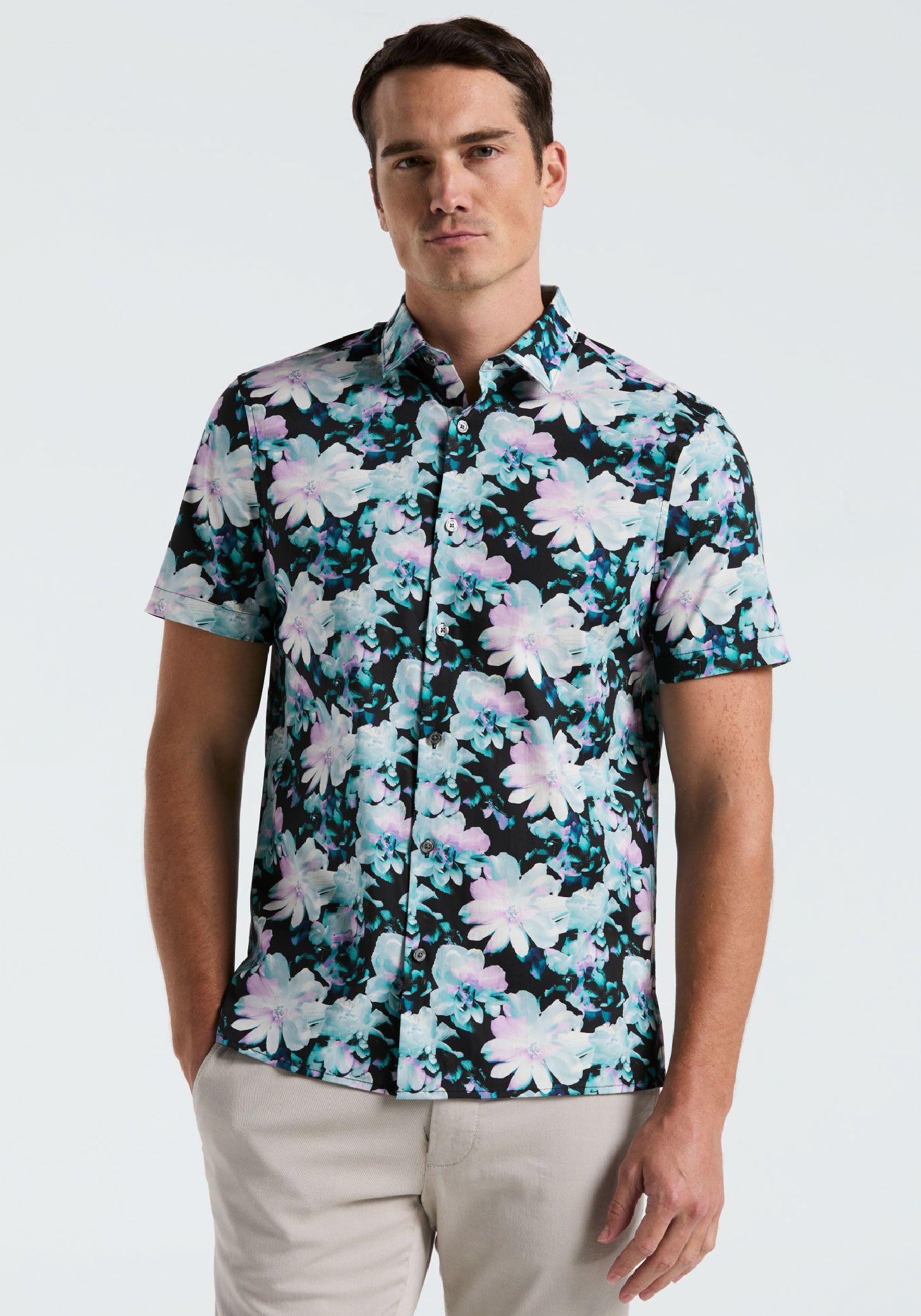 Camisa Hombre Manga Corta Estampada Negro -0