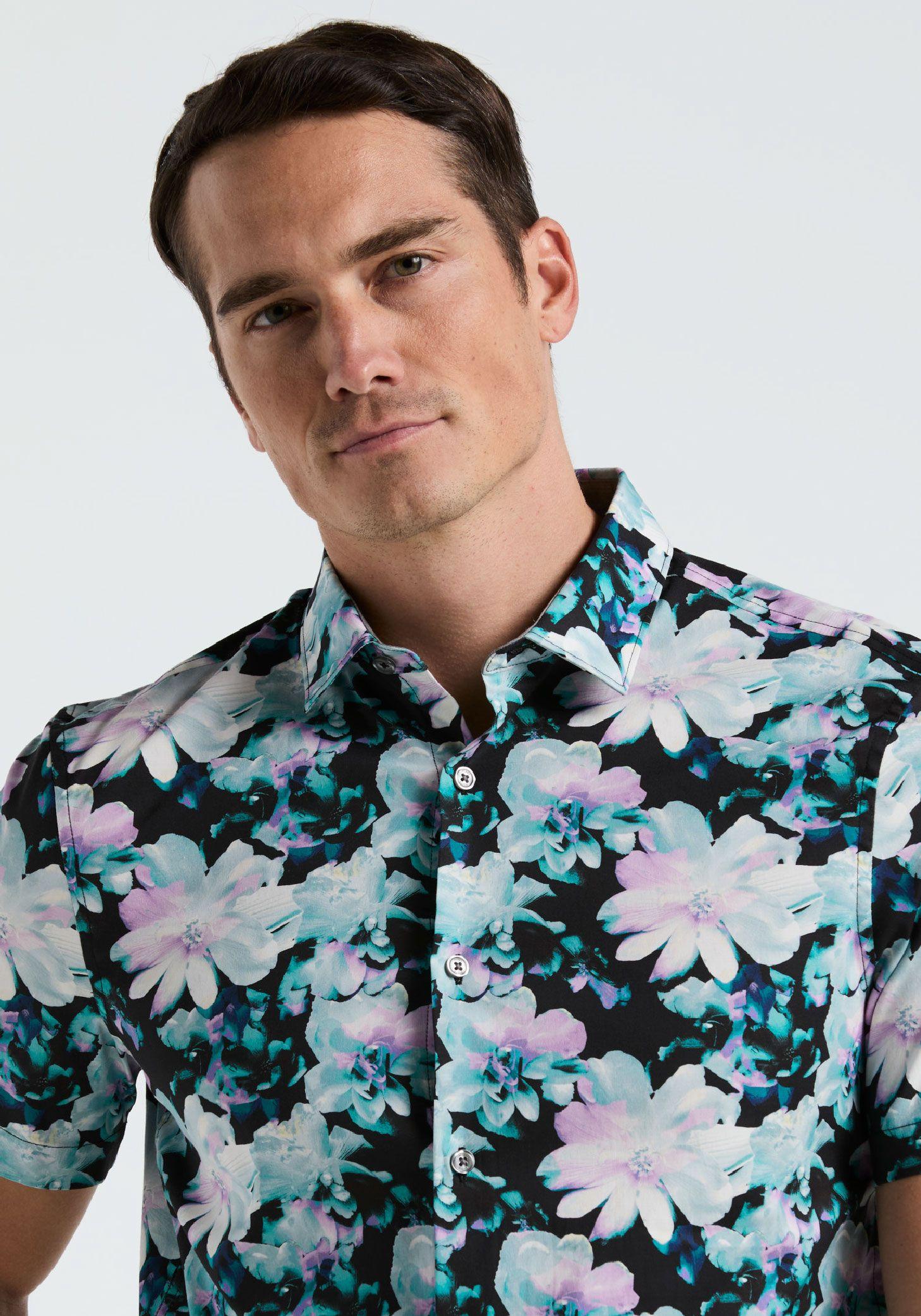 Camisa Hombre Manga Corta Estampada Negro -2