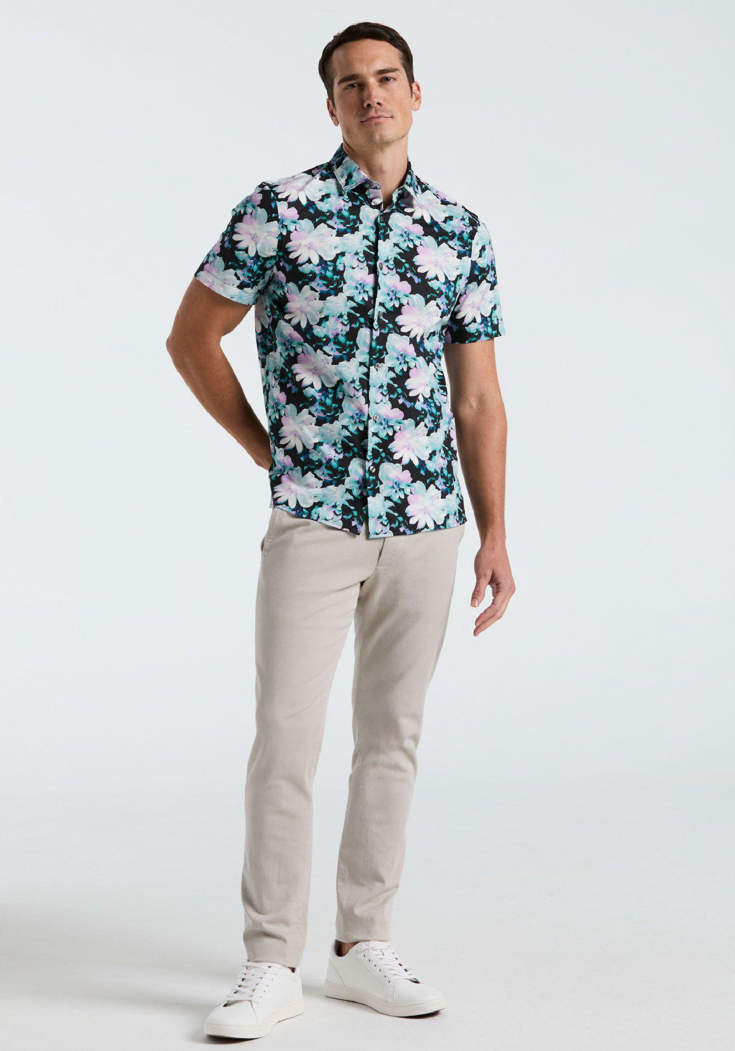 Camisa Hombre Manga Corta Estampada Negro -3