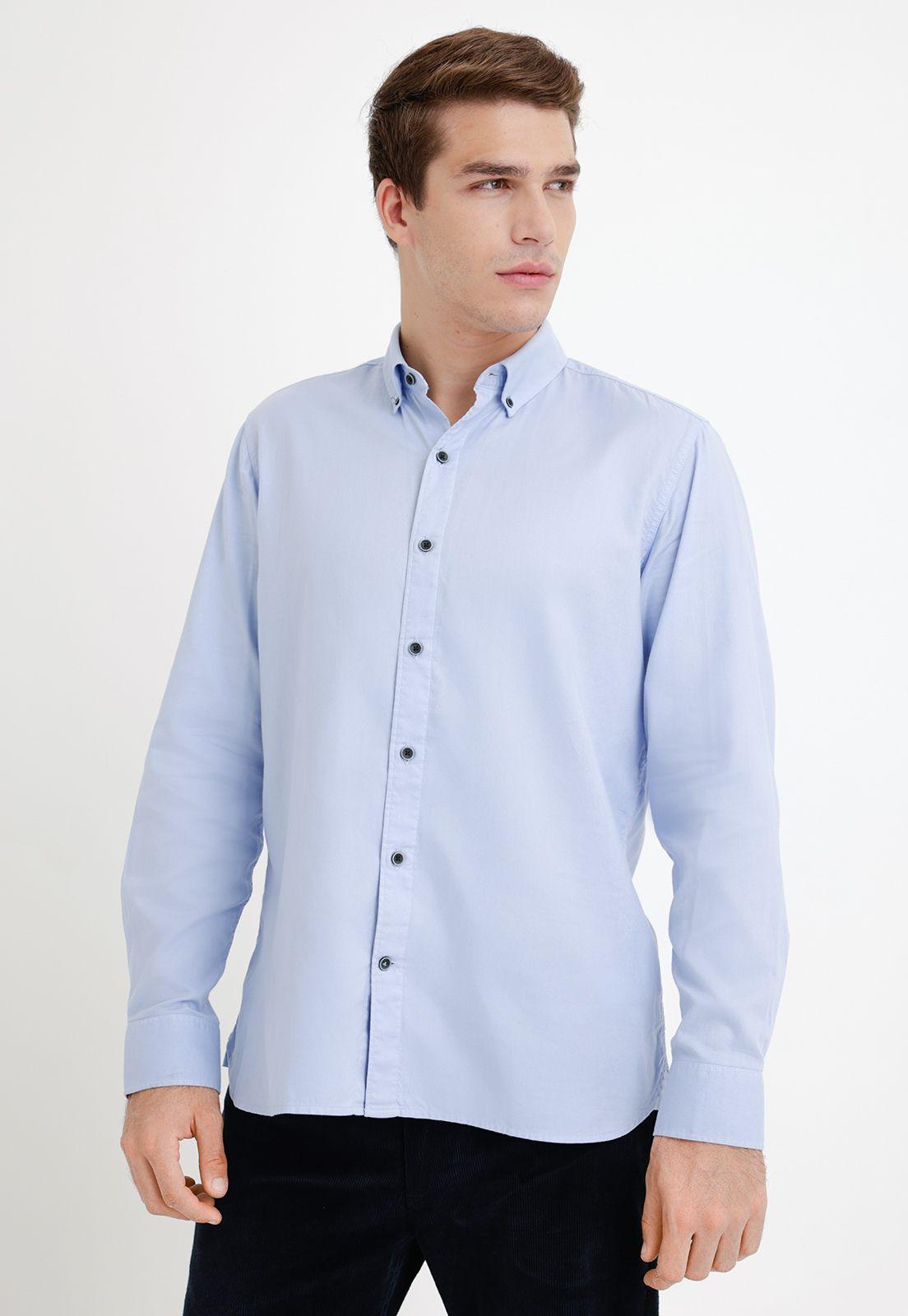 Camisa Hombre Algodón Liso Slim Blake Celeste-0