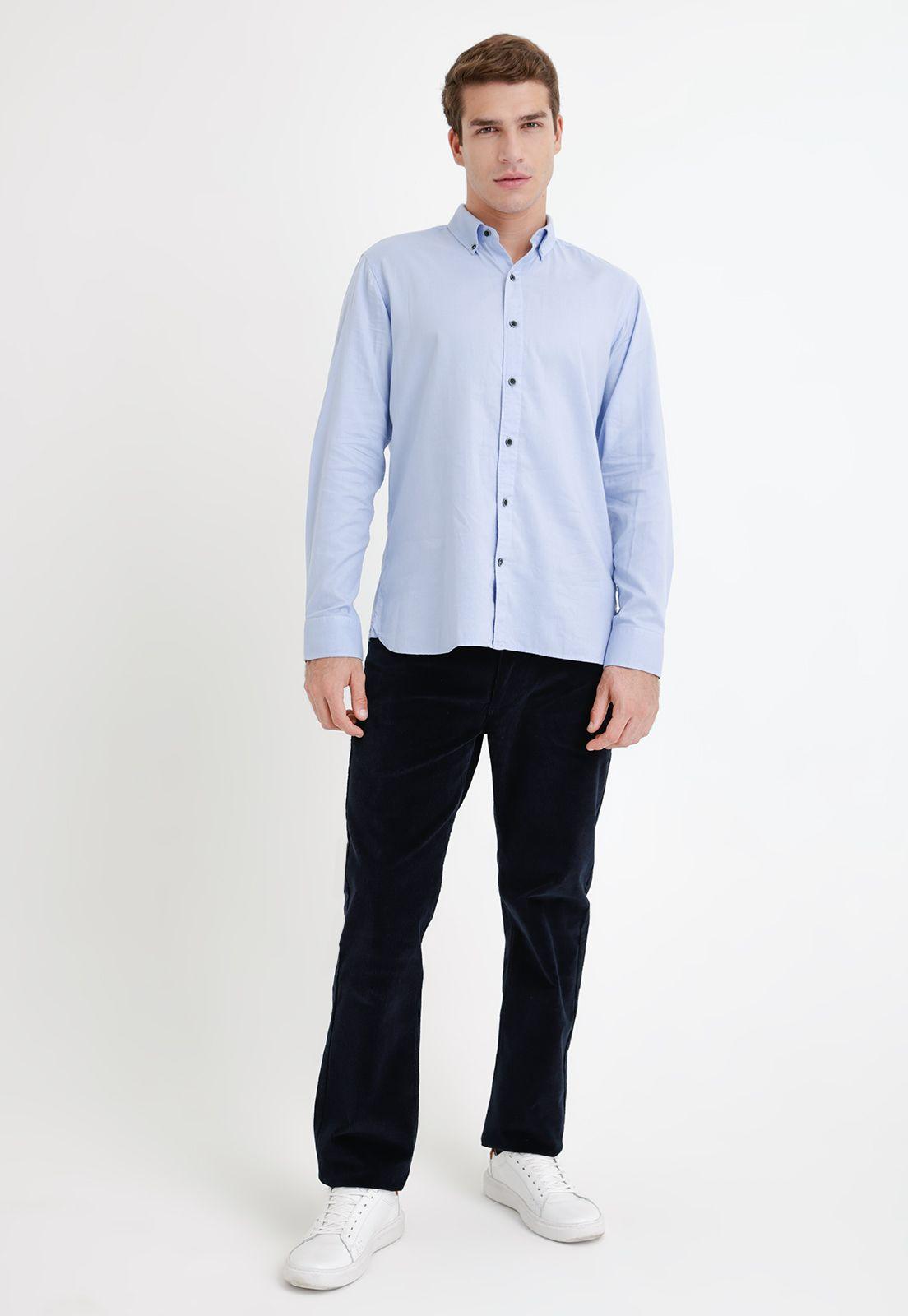 Camisa Hombre Algodón Liso Slim Blake Celeste-3
