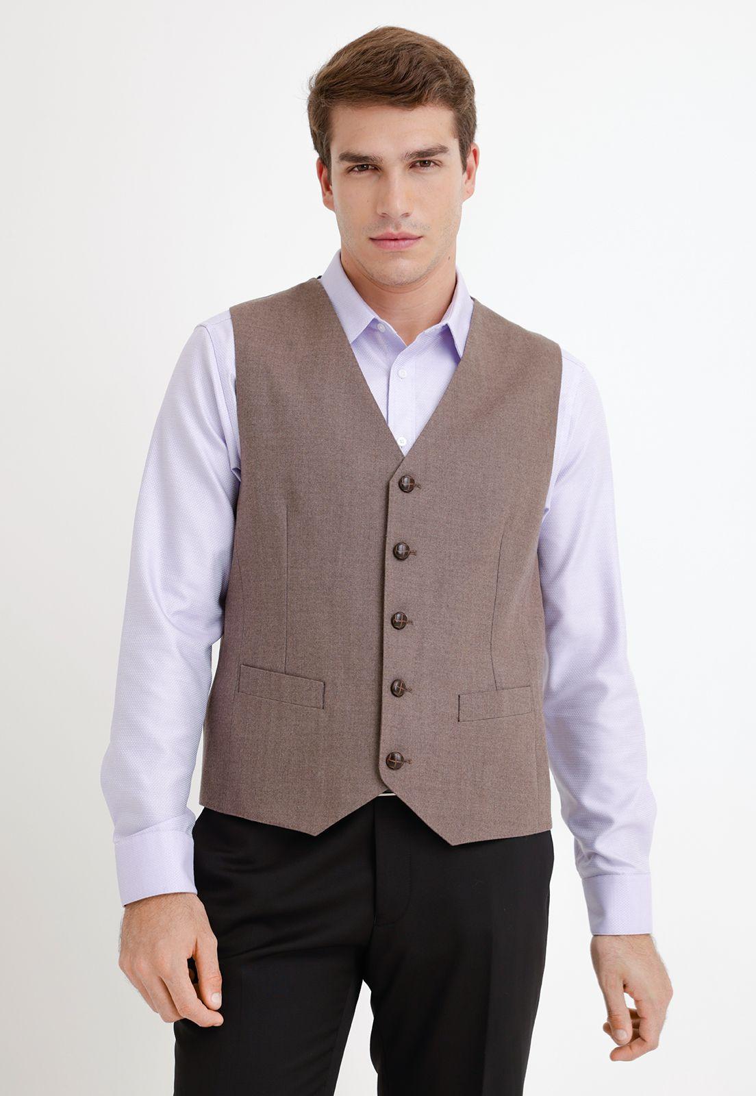 Gillet Formal Hombre Mezcla Lana Espiga Slim Winter Café-0