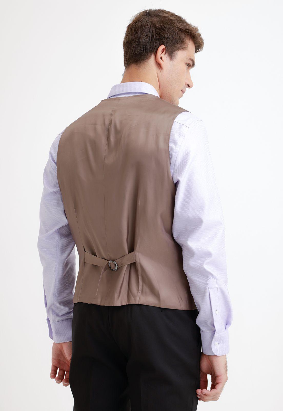 Gillet Formal Hombre Mezcla Lana Espiga Slim Winter Café-1