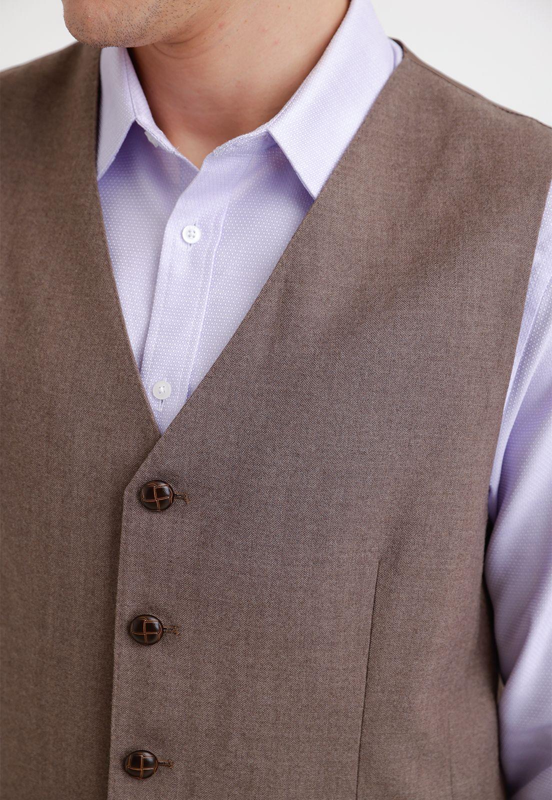 Gillet Formal Hombre Mezcla Lana Espiga Slim Winter Café-2