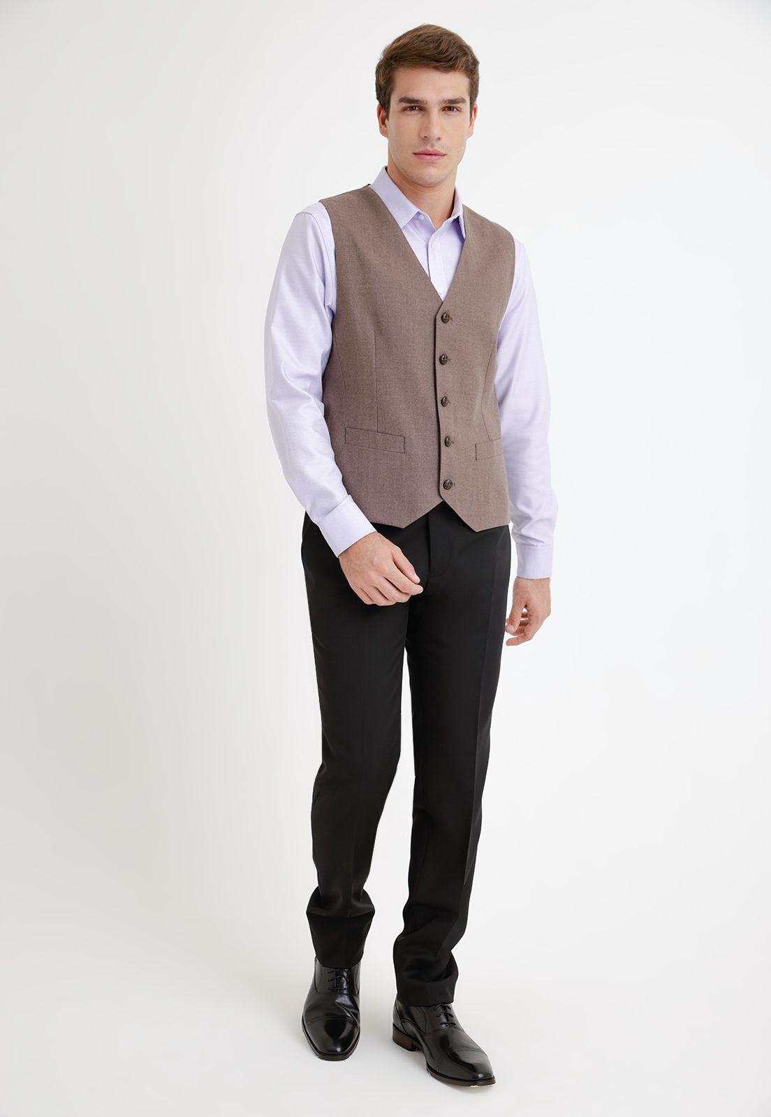 Gillet Formal Hombre Mezcla Lana Espiga Slim Winter Café-3