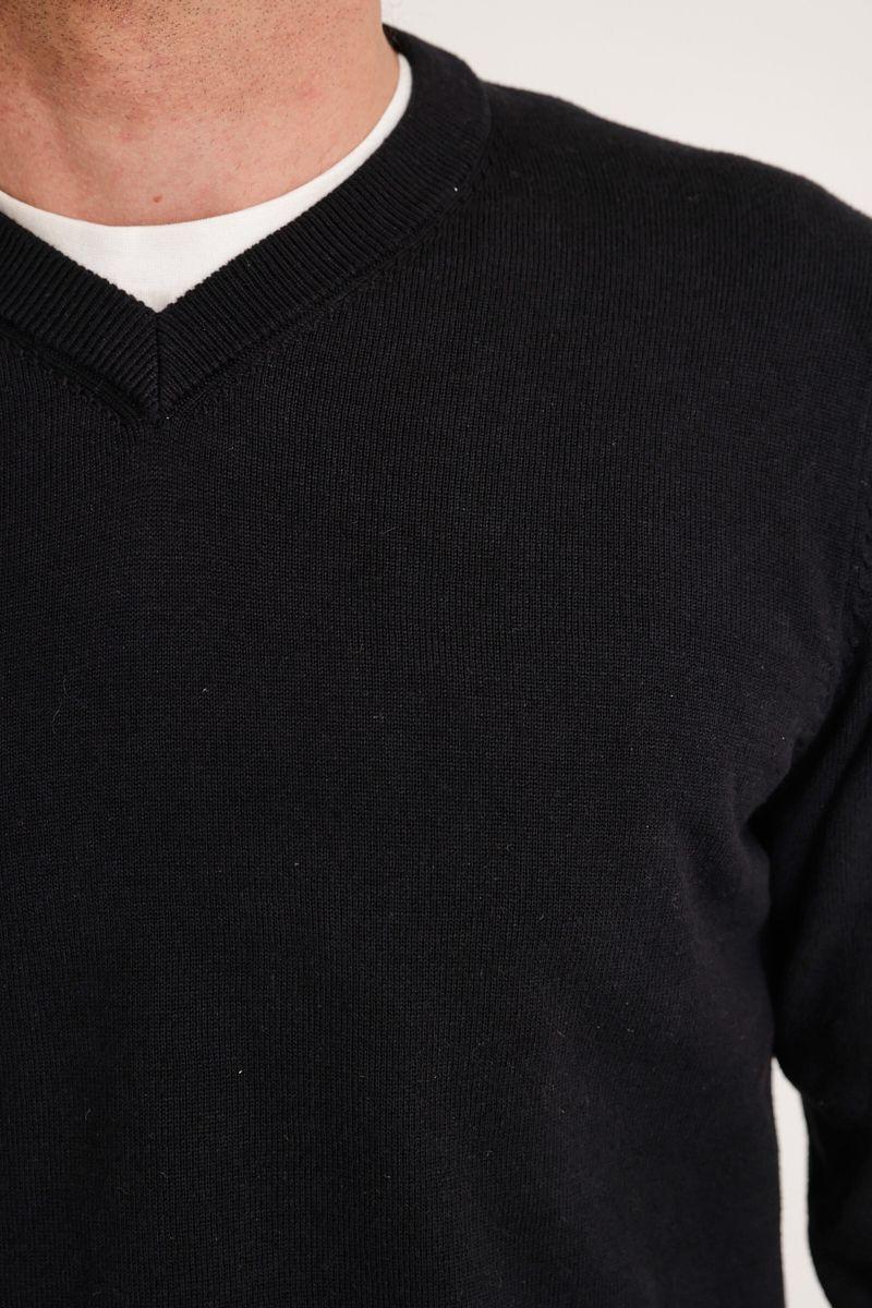 Sweater Hombre Algodón Cuello V Slim Parrot Negro-2