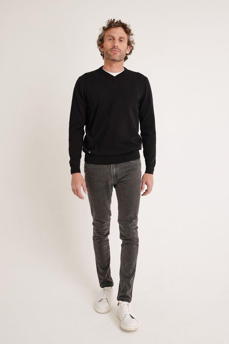 Sweater Hombre Algodón Cuello V Slim Parrot Negro-3