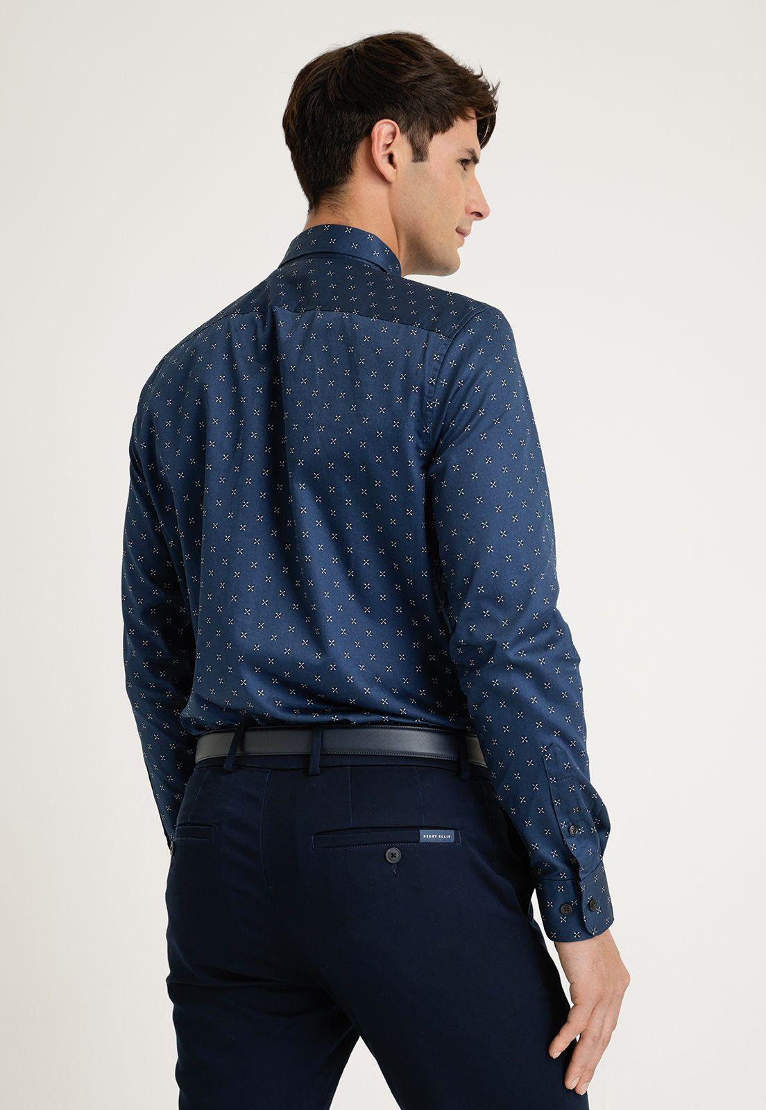 Camisa Hombre Manga Larga Estampada Azul-1