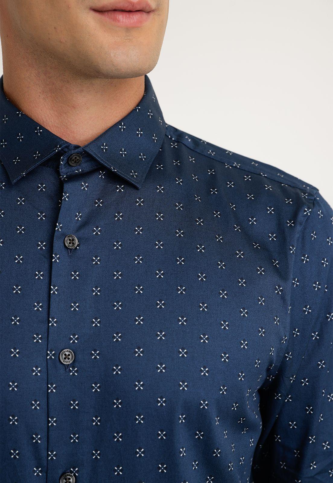 Camisa Hombre Manga Larga Estampada Azul-2