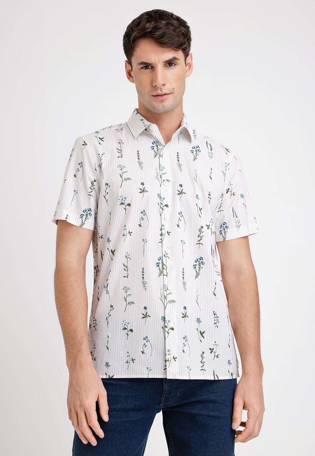 Camisa Hombre Manga Corta Stretch Estampada Cafe-0