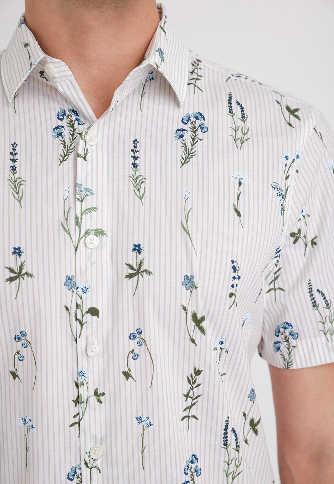 Camisa Hombre Manga Corta Stretch Estampada Cafe-2