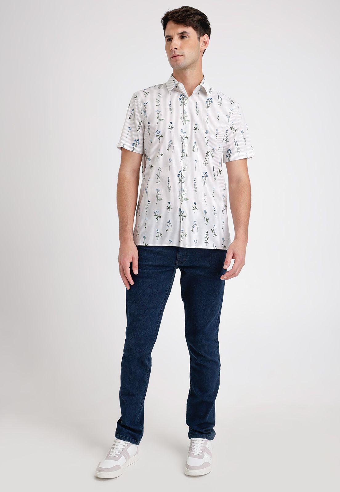 Camisa Hombre Manga Corta Stretch Estampada Cafe-3