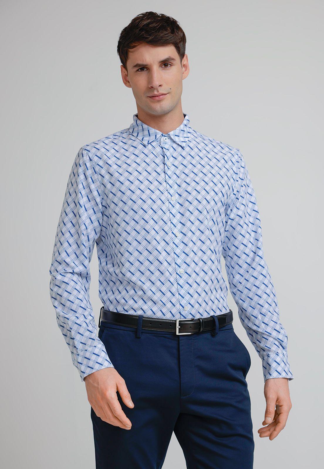 Camisa Hombre Total Stretch Estampada Blanca-0