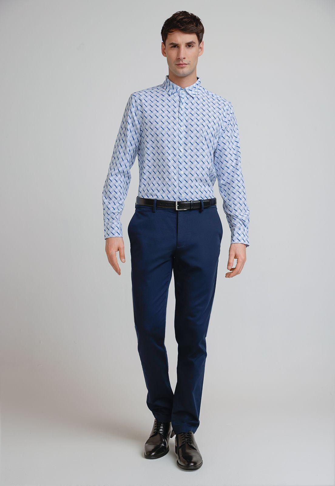 Camisa Hombre Total Stretch Estampada Blanca-3