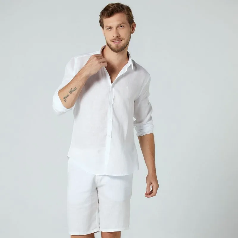 Camisa Hombre Manga Larga Pete Lino Blanco-2