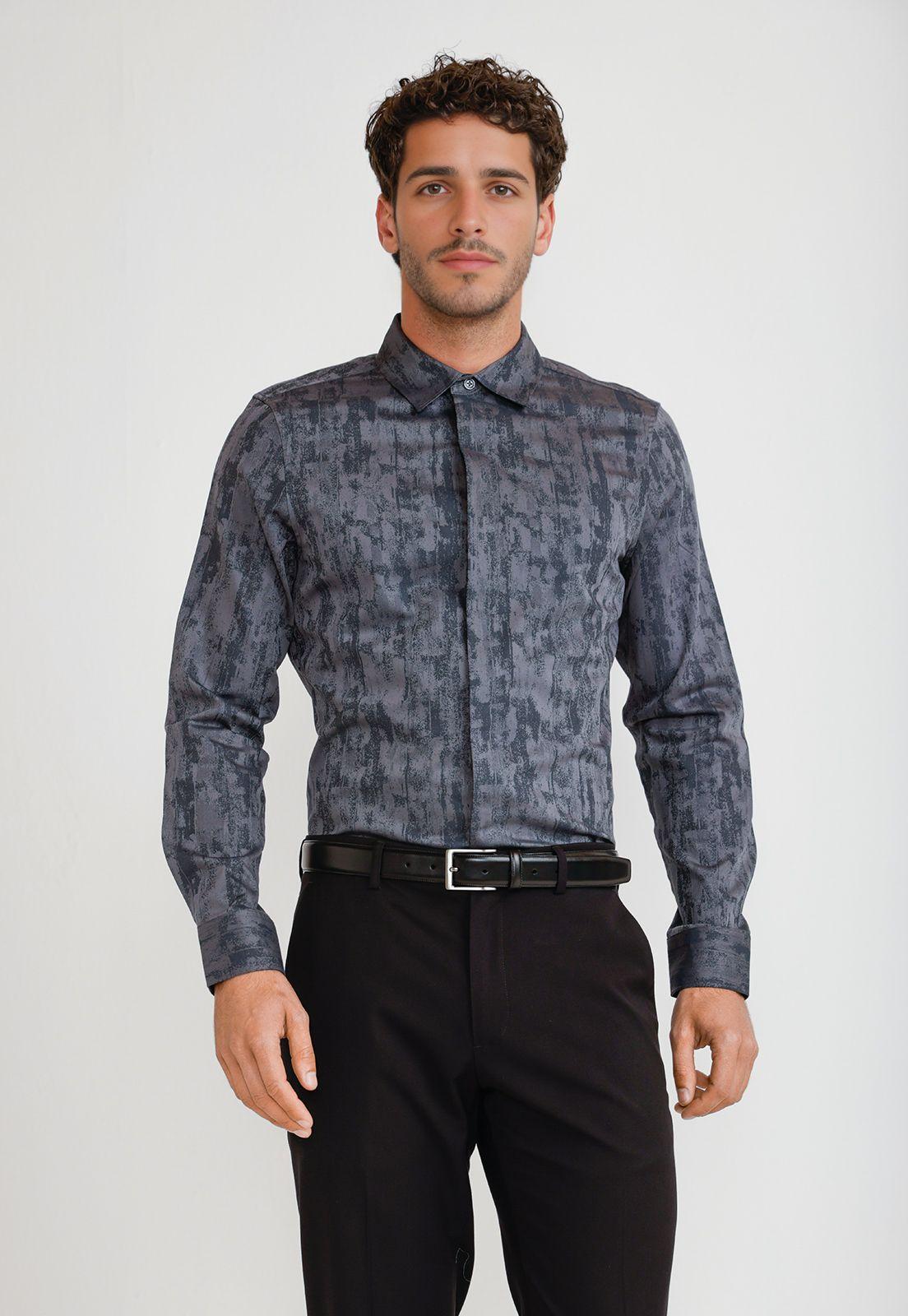 Camisa Hombre Jacquard Negro Jacquard Shirt-0