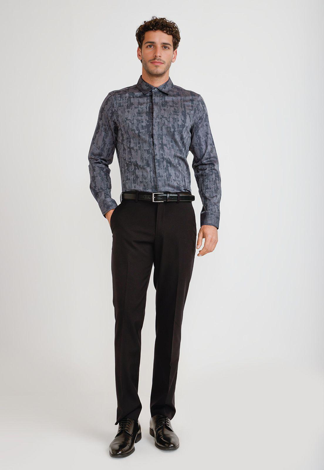 Camisa Hombre Jacquard Negro Jacquard Shirt-3