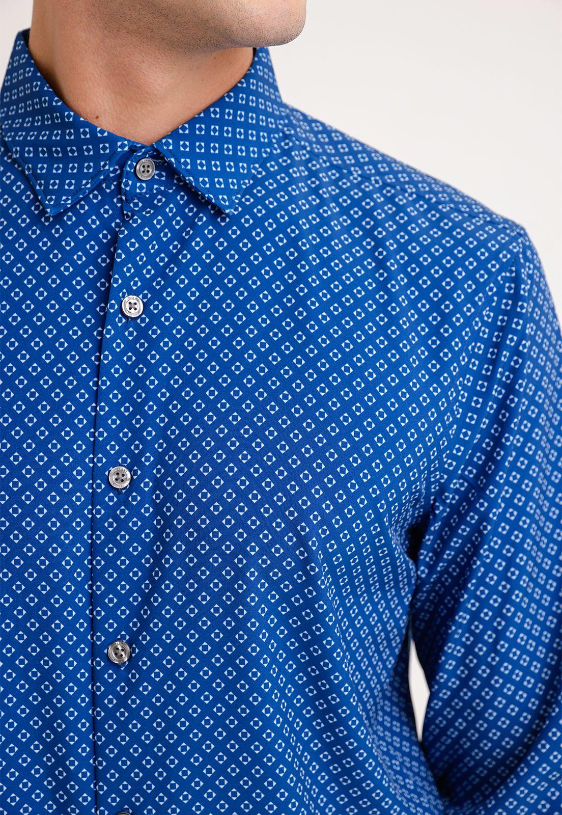 Camisa Hombre Manga Larga Stretch Estampada Azul-2