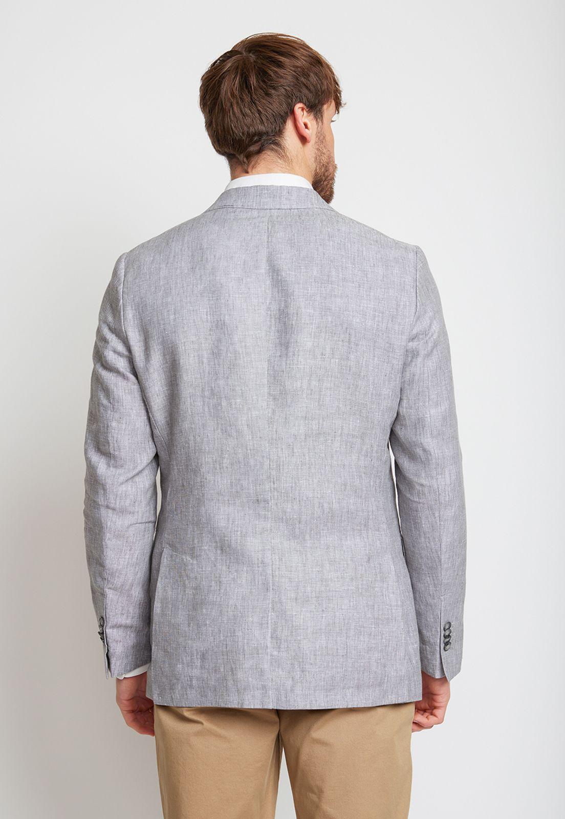 Chaqueta Hombre Mezcla Lino Algodón Liso Slim Europa Gris-1