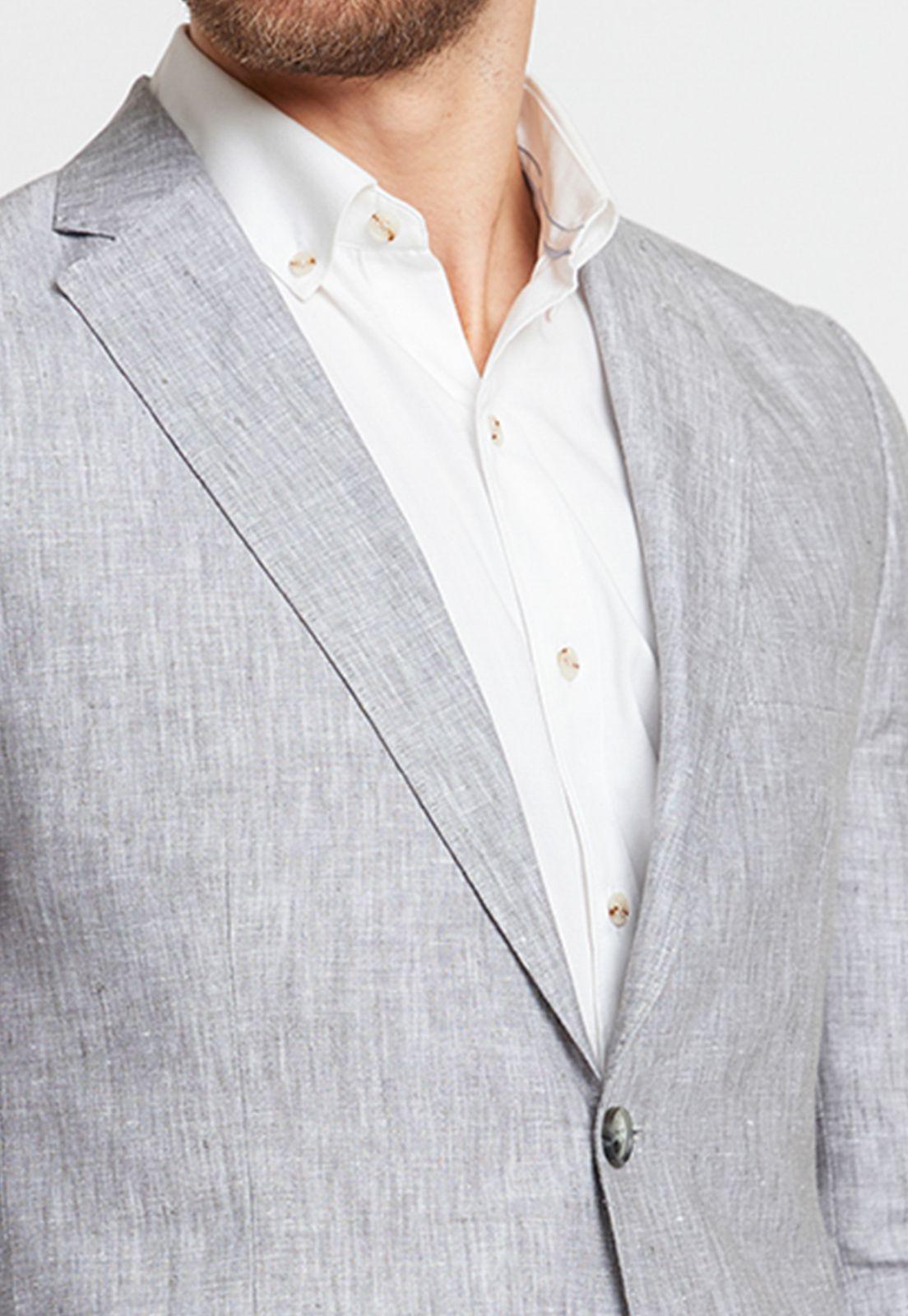 Chaqueta Hombre Mezcla Lino Algodón Liso Slim Europa Gris-2