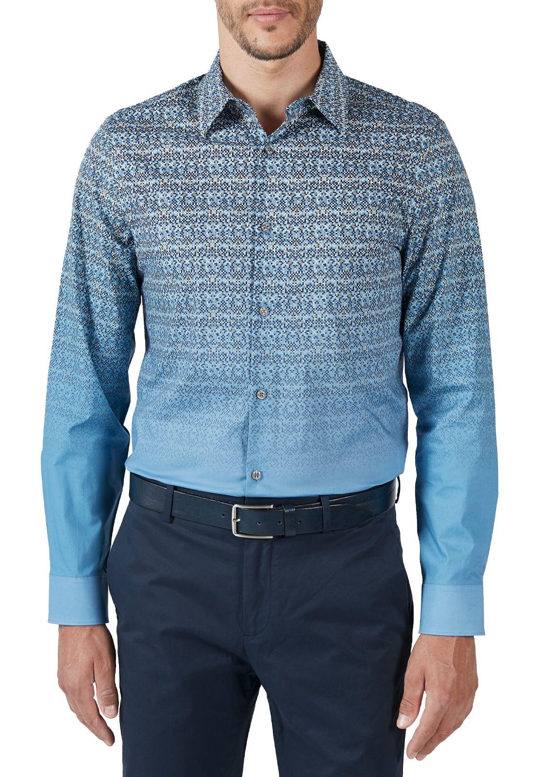 Camisa Estampada Degradé Celeste-0