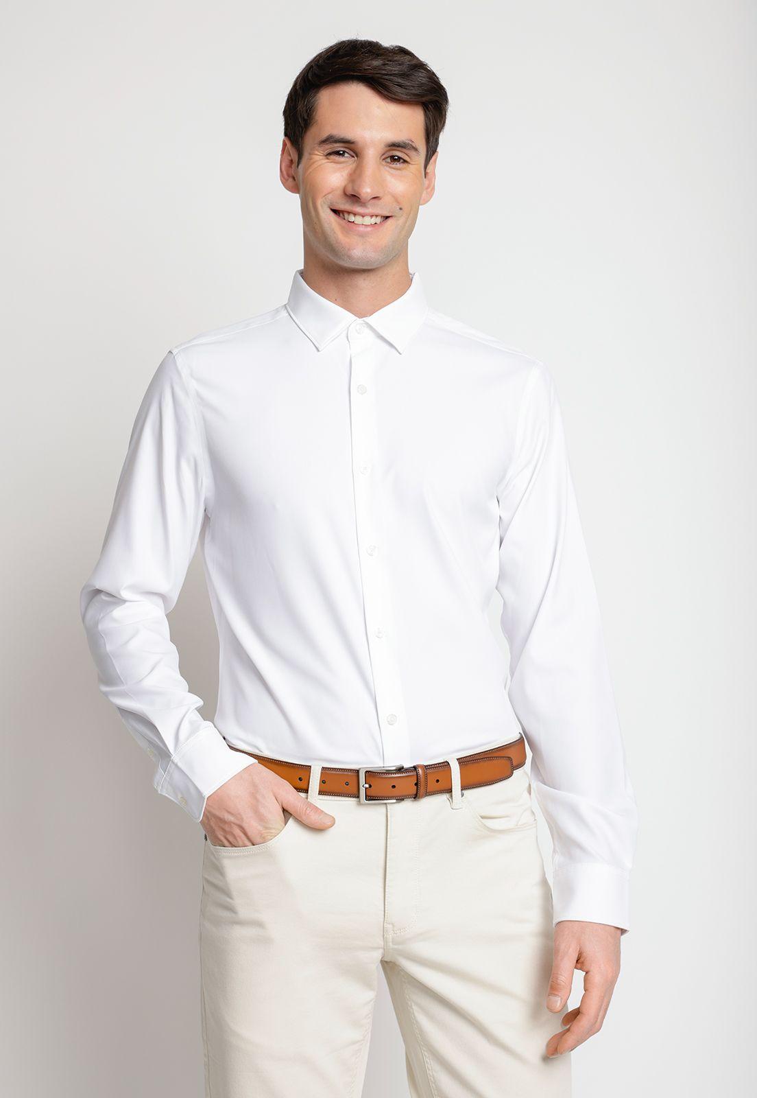 Camisa Hombre Manga Larga Total Stretch Lisa Blanco-0