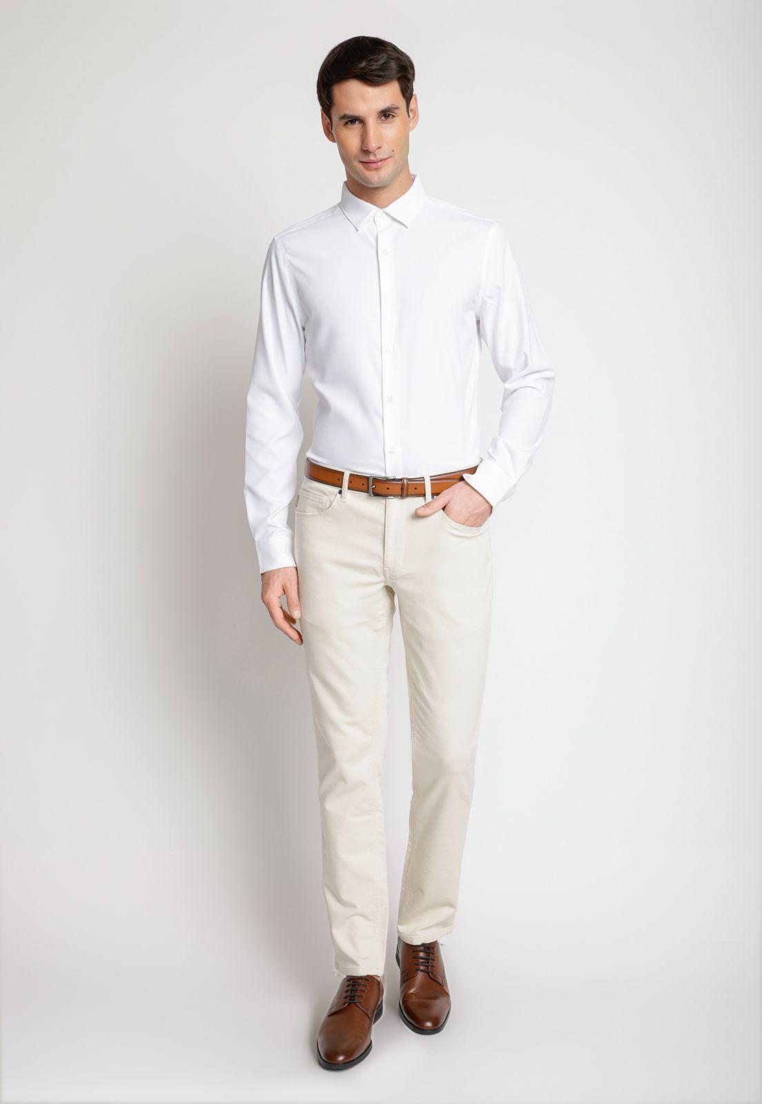 Camisa Hombre Manga Larga Total Stretch Lisa Blanco-3