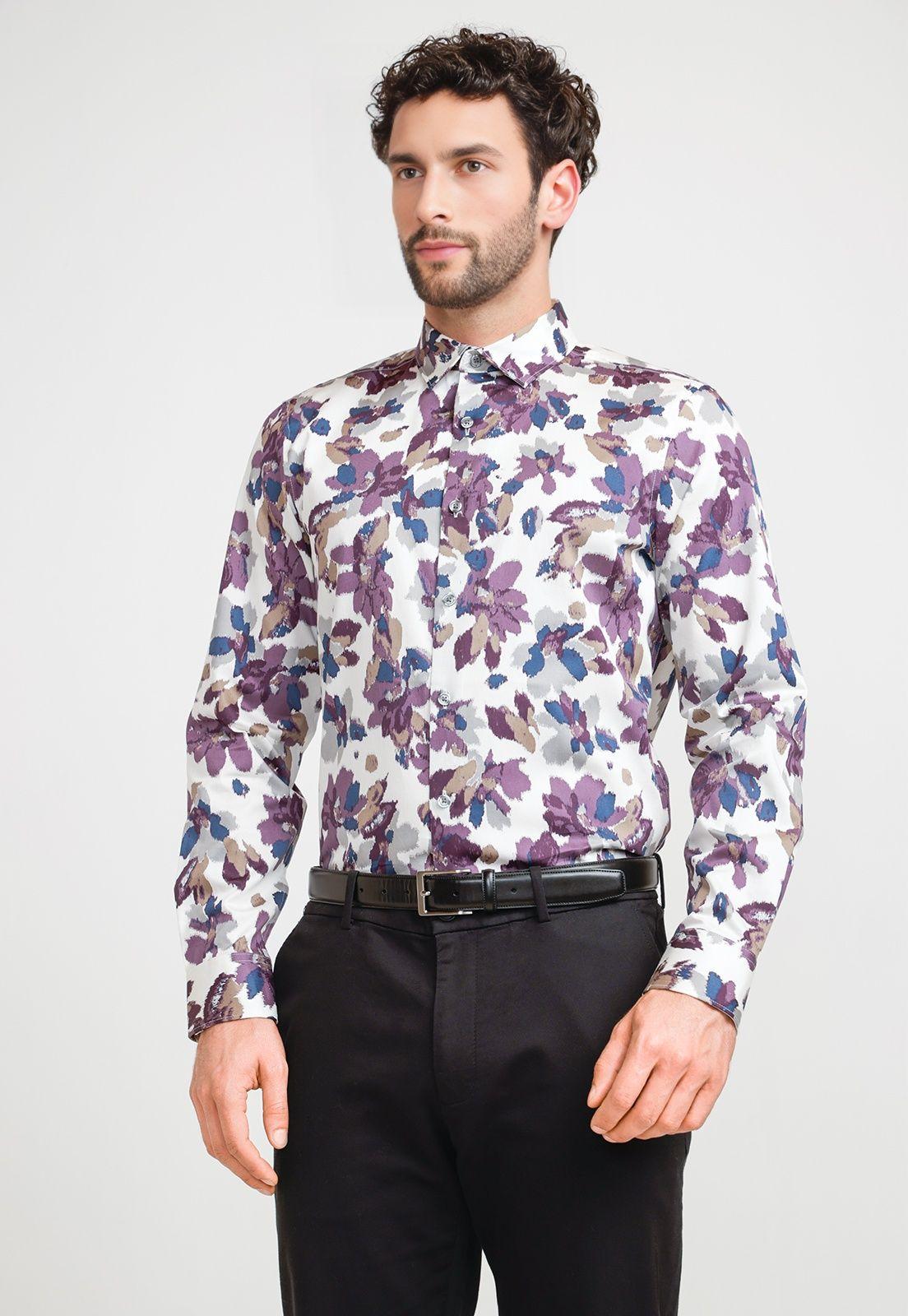 Camisa Hombre Algodón Estampada Beige-0