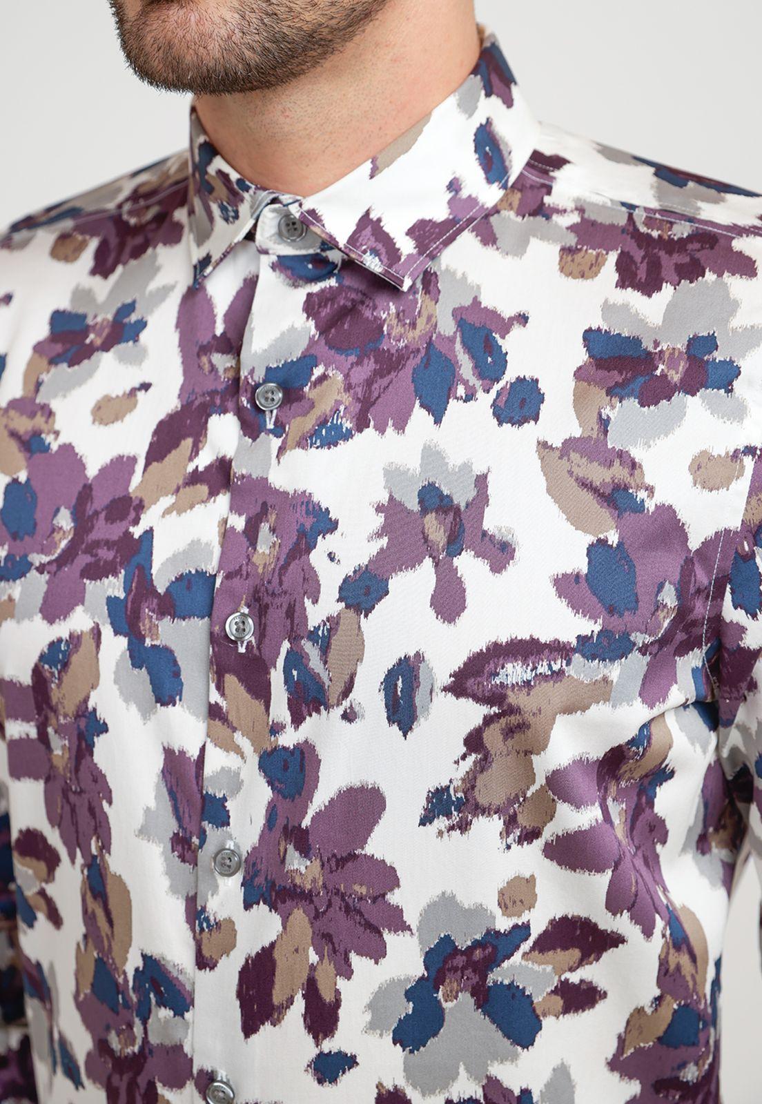 Camisa Hombre Algodón Estampada Beige-2