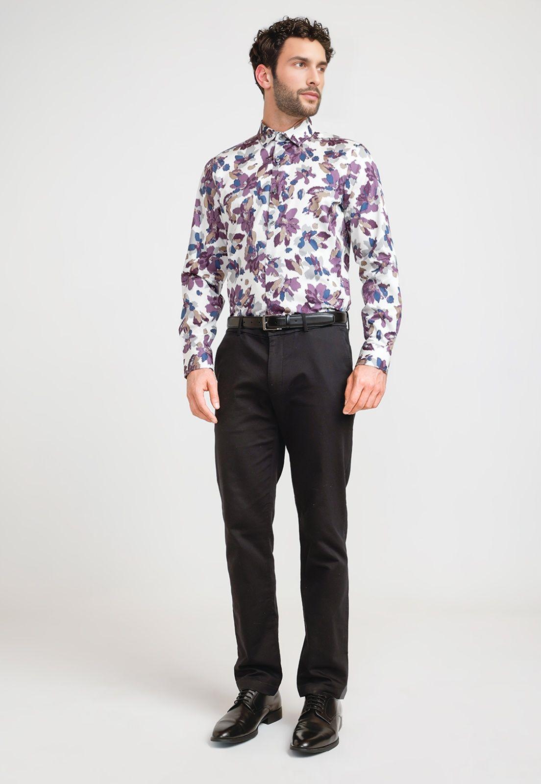 Camisa Hombre Algodón Estampada Beige-3