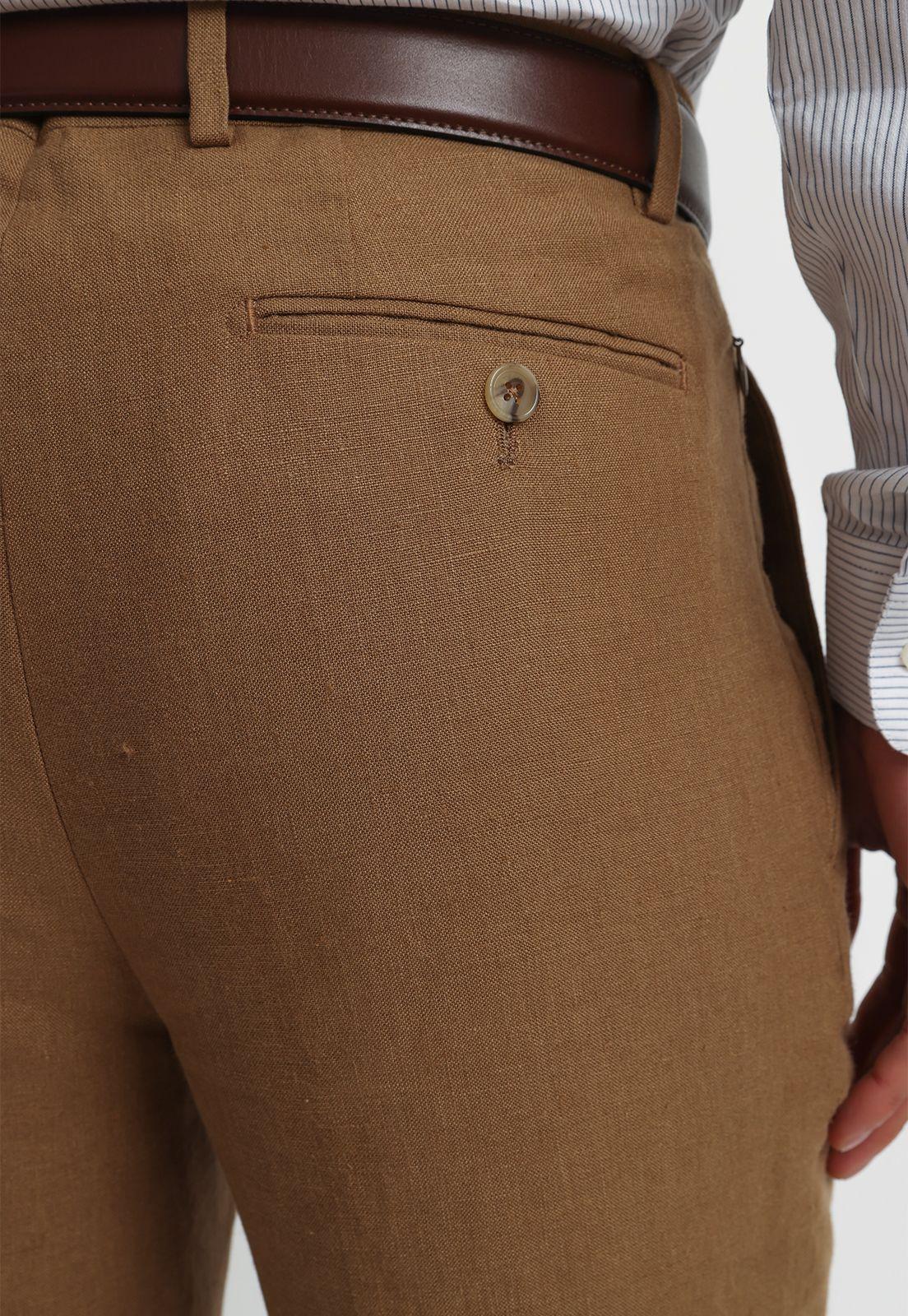 Pantalón Hombre Formal Lino Classic Camel-2