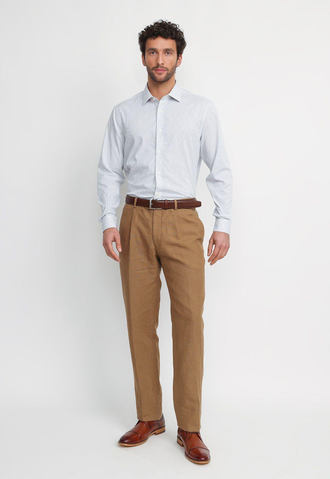 Pantalón Hombre Formal Lino Classic Camel-3