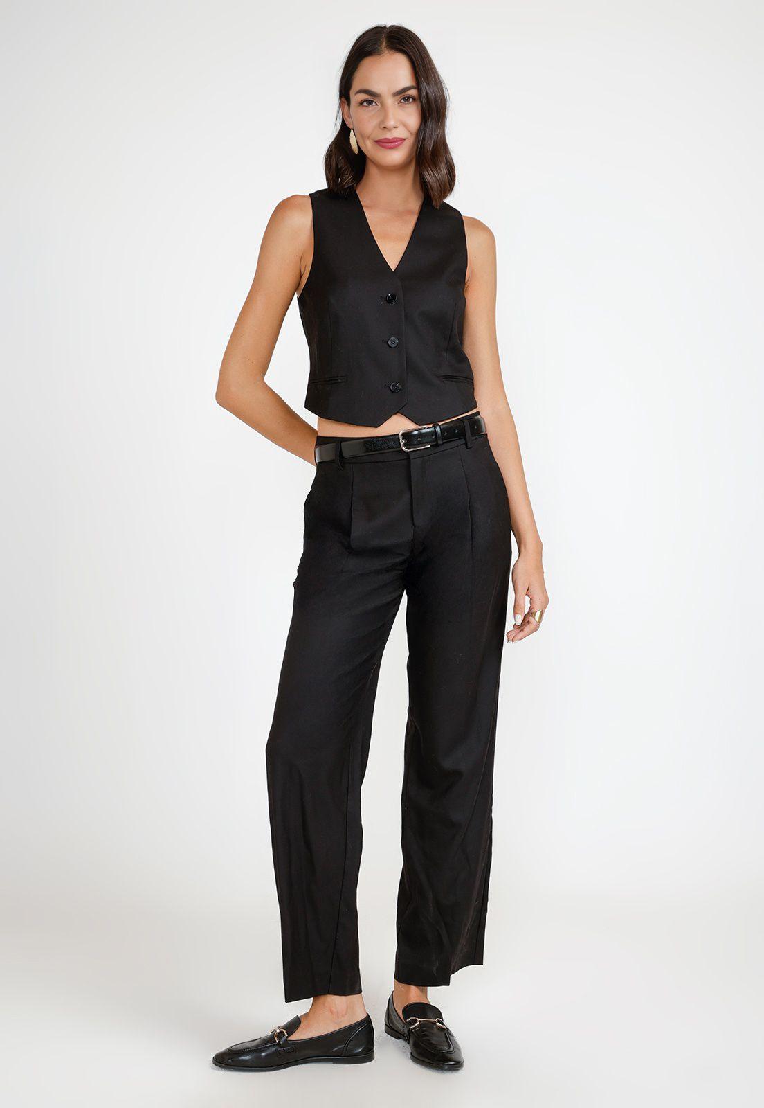Pantalón Mujer Lana Negro-3