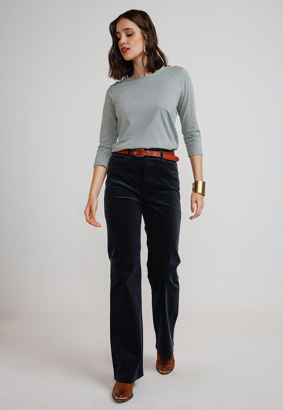 Pantalón Mujer Ishang Cotelé Marino-3