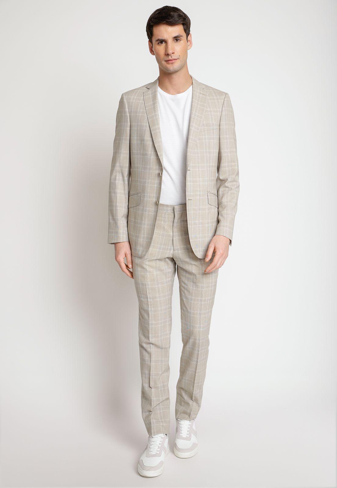 Traje Formal Lana Tela Cuadros Beige-0