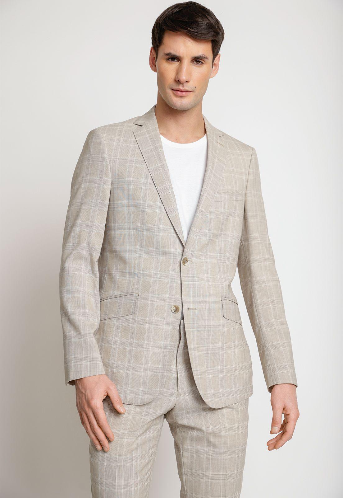 Traje Formal Lana Tela Cuadros Beige-2