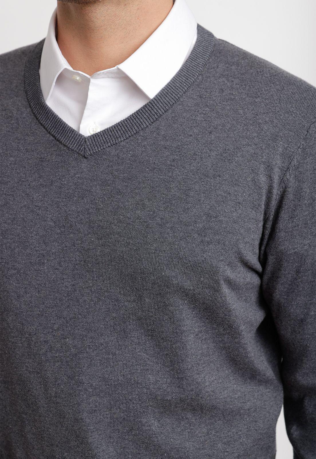 Sweater Cuello V Lana Seda Gris-2