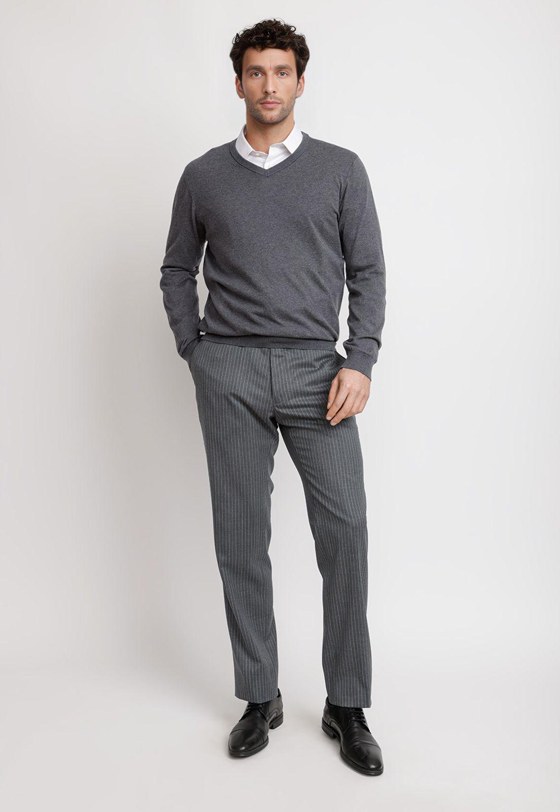 Sweater Cuello V Lana Seda Gris-3