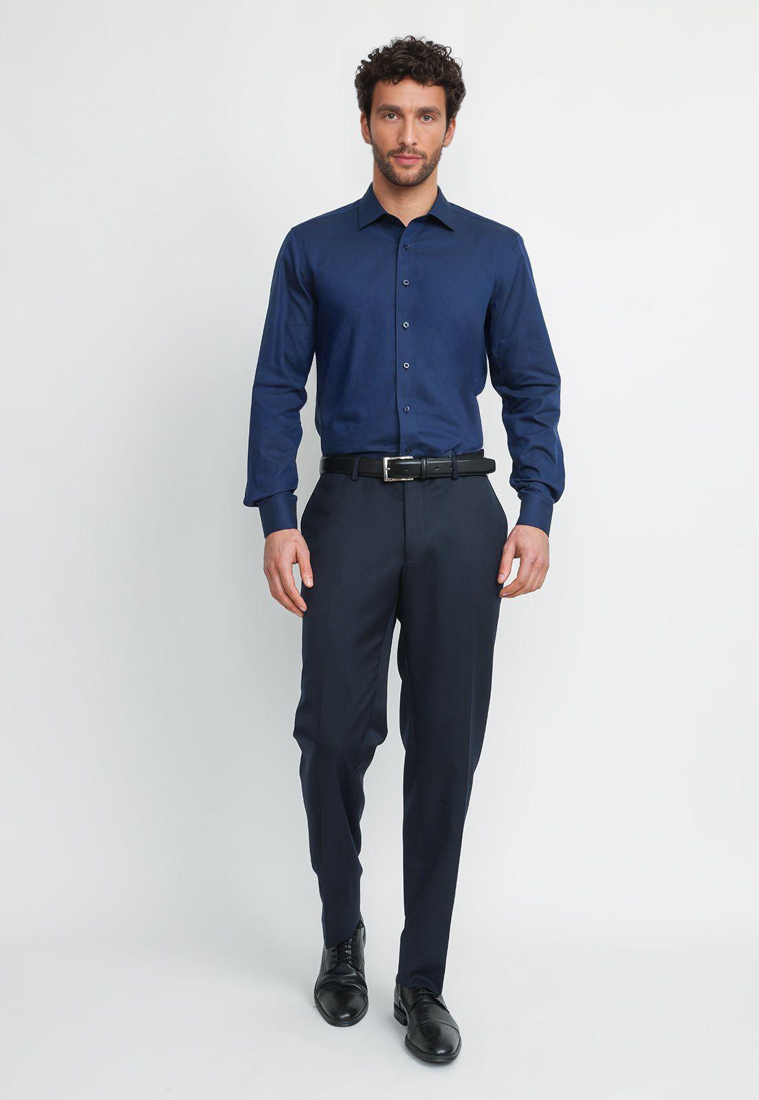 Camisa Hombre Formal Algodón Non Iron Azul Marino-3