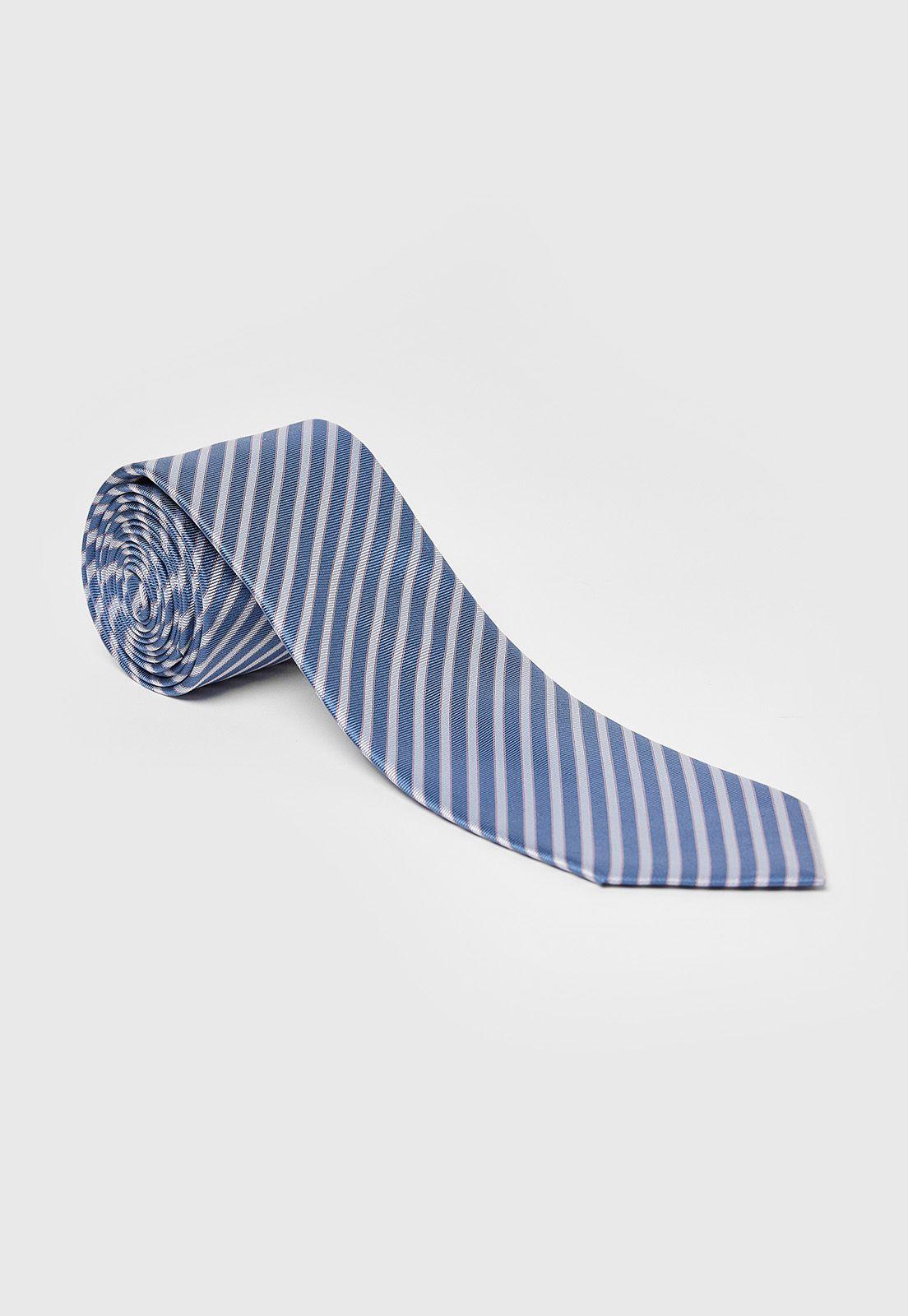 Corbata Formal Hombre Seda Rayas Classic Celeste-0