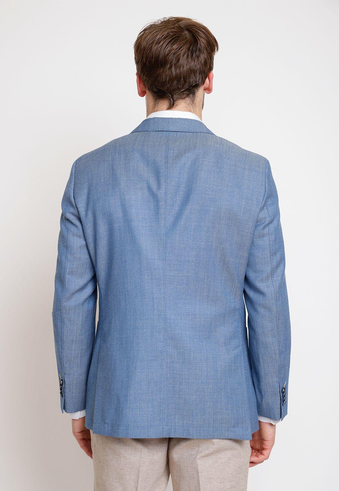 Chaqueta Hombre Mezcla Lana Lino Cuadros Slim Catrino Celeste-1