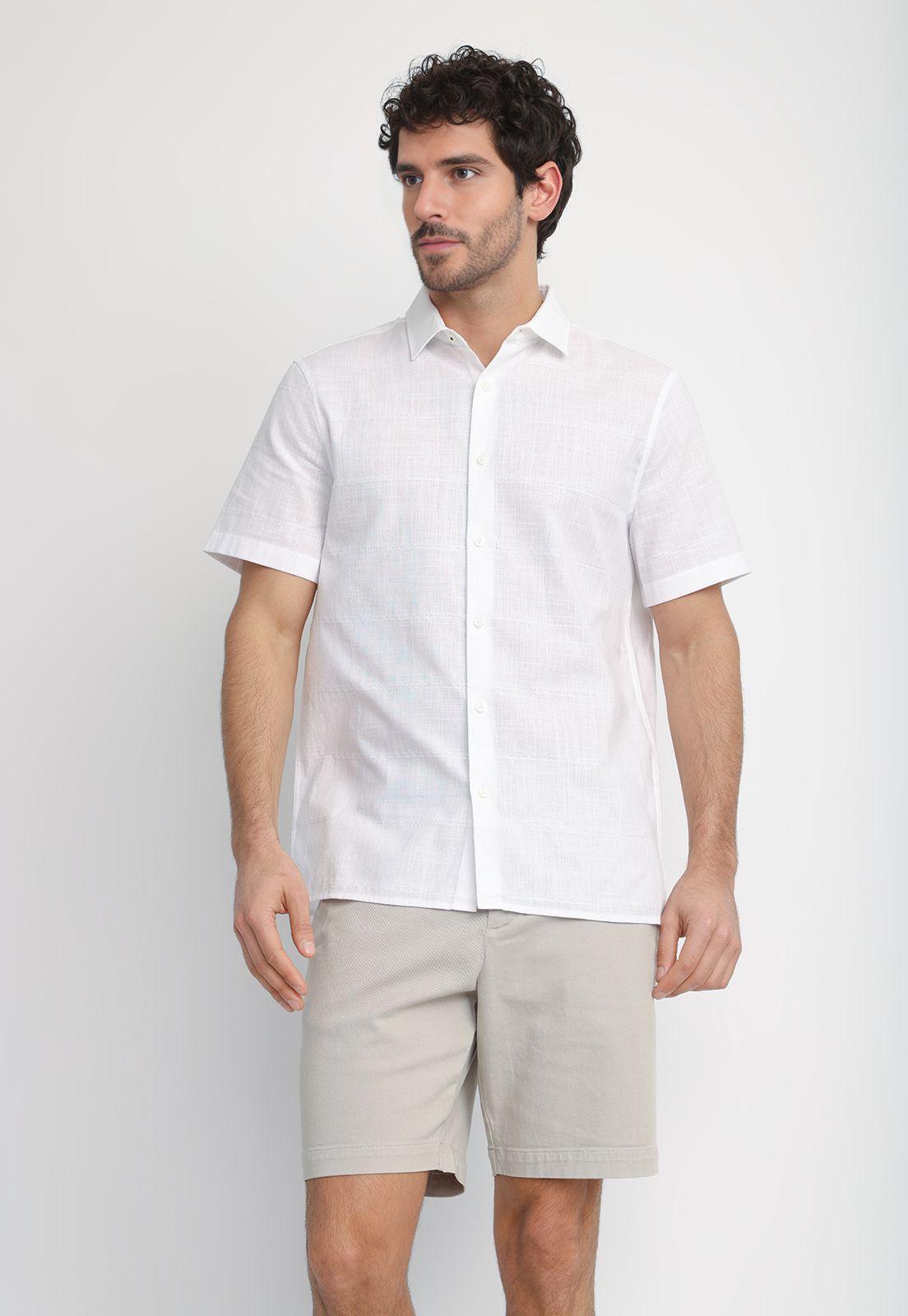Camisa Hombre Manga Corta Algodón Blanco 4ISW7019-2
