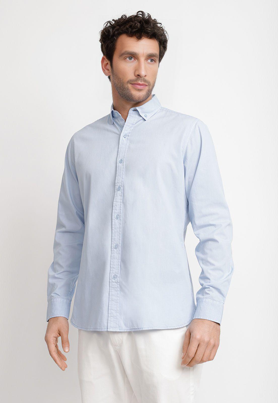 Camisa Lisa Algodón Basilio Celeste-0