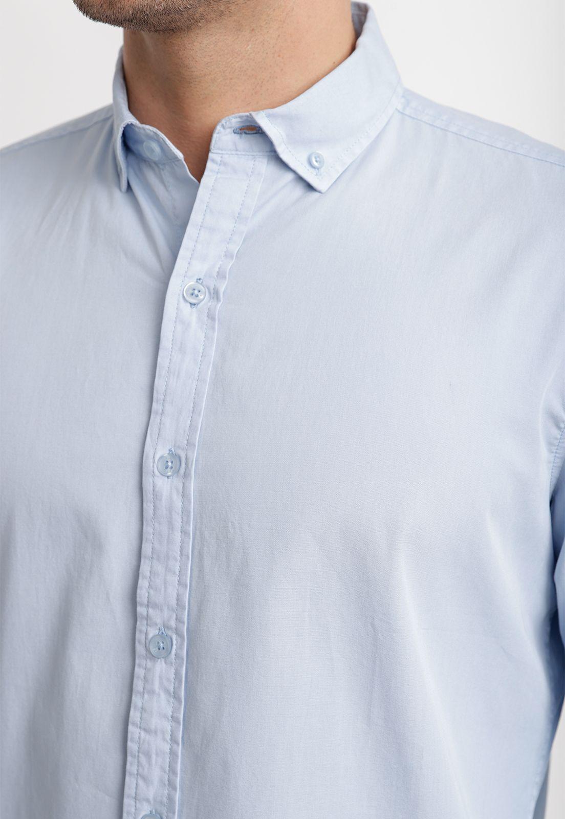 Camisa Lisa Algodón Basilio Celeste-2