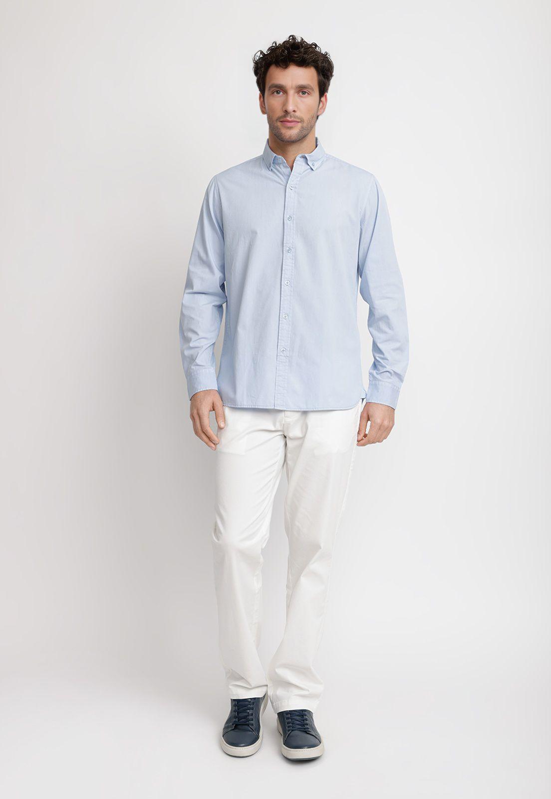 Camisa Lisa Algodón Basilio Celeste-3