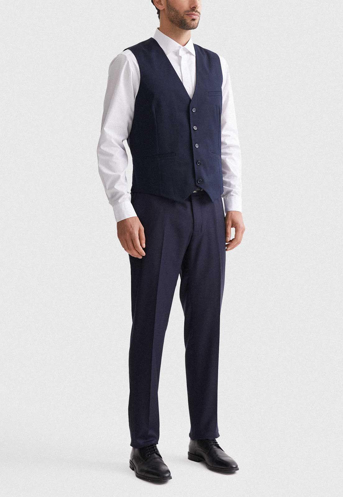 Gilet Formal Hombre Regular Twill Azul Marino-3