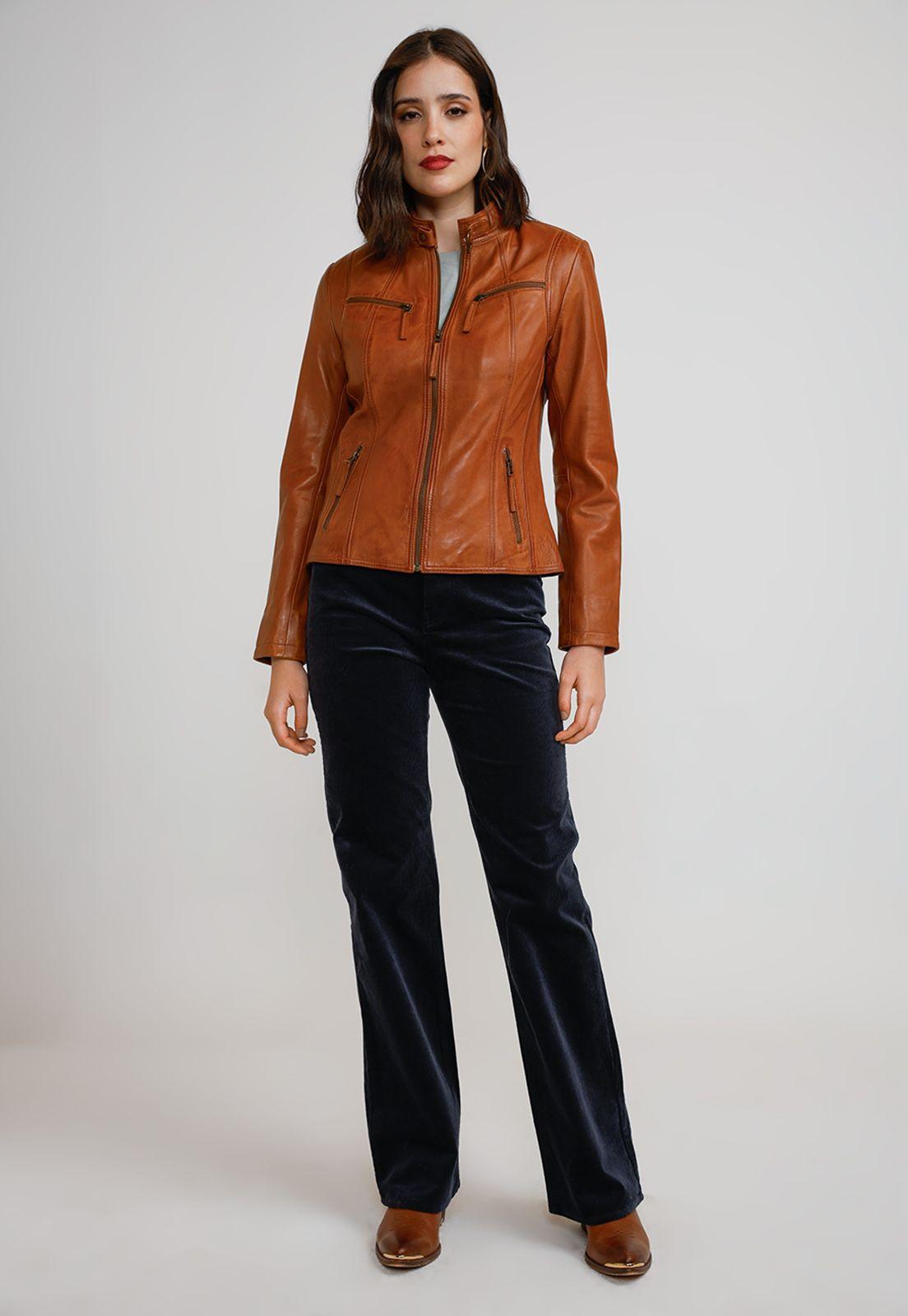 Chaqueta Cuero Mujer Camel-3