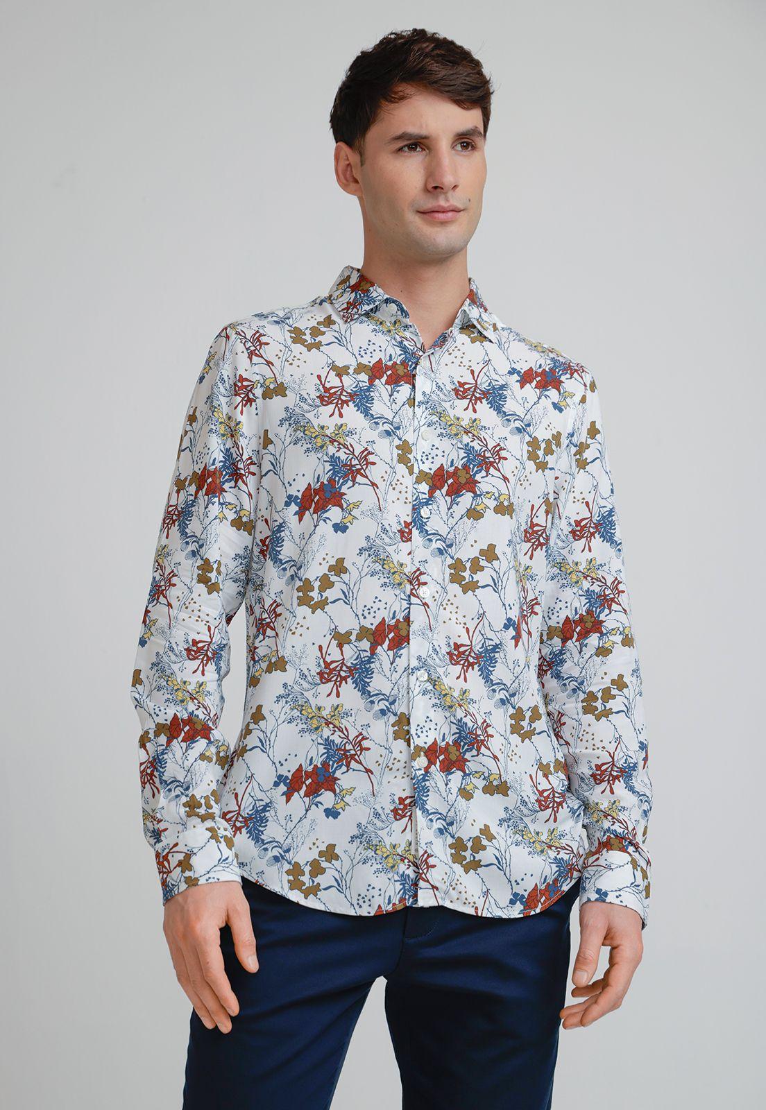 Camisa Hombre Viscosa Estampada Beige-0